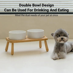 Ceramic Elevated Dog Bowl Anti-Slip Double Bowl for Small Medium Large Dogs - Grey