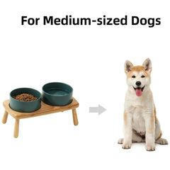 Ceramic Elevated Dog Bowl Anti-Slip Double Bowl for Small Medium Large Dogs - Grey