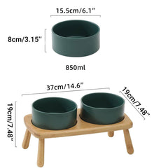 Ceramic Elevated Dog Bowl Anti-Slip Double Bowl for Small Medium Large Dogs - Grey