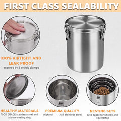 Stainless Steel Pet Food Storage Bucket Dog Cat Grain Container Bin Kitchen - 1000ml