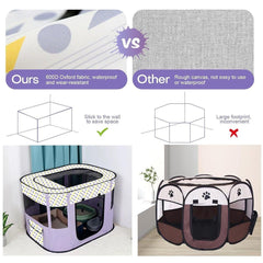 Foldable Cat Dog Kennel Pet Delivery Cage Portable Pet Fence Tent - Purple-L