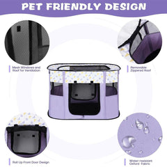 Foldable Cat Dog Kennel Pet Delivery Cage Portable Pet Fence Tent - Purple-L