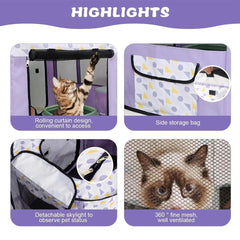Foldable Cat Dog Kennel Pet Delivery Cage Portable Pet Fence Tent - Purple-L