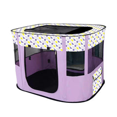 Foldable Cat Dog Kennel Pet Delivery Cage Portable Pet Fence Tent - Purple-L