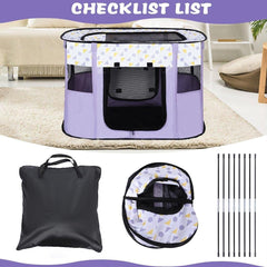 Foldable Cat Dog Kennel Pet Delivery Cage Portable Pet Fence Tent - Purple-M
