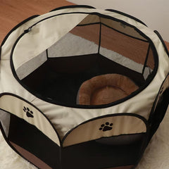 Pet Fence Indoor Cat Dog Tent Octagonal Fence Portable Foldable Cage Kennel - L-Coffee