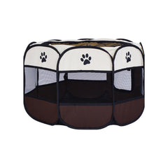 Pet Fence Indoor Cat Dog Tent Octagonal Fence Portable Foldable Cage Kennel - L-Coffee