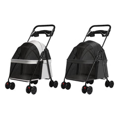 Lightweight Pet Stroller for Cats and Small Dogs Easy Fold Portable Travel Use - Black