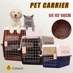 Large Pet Transport Crate for Dog Cat Rabbit Portable Ventilated Travel Carrier - Brown