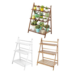 Balcony Plant Stand 3-Layer Wooden Flower Pot Corner Stand White Log Foldable - White