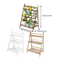 Balcony Plant Stand 3-Layer Wooden Flower Pot Corner Stand White Log Foldable - White