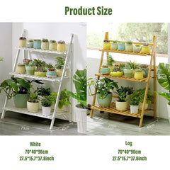 Balcony Plant Stand 3-Layer Wooden Flower Pot Corner Stand White Log Foldable - White