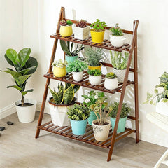 Balcony Plant Stand 3-Layer Wooden Flower Pot Corner Stand White Log Foldable - White
