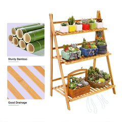 Balcony Plant Stand 3-Layer Wooden Flower Pot Corner Stand White Log Foldable - White