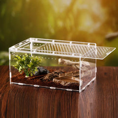 Clear Pet Box Slide Lid Reptile Breeding Habitat Panoramic View Terrarium