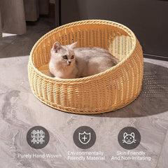 Rattan Cat Nest Four Seasons Open Cat House Summer Bed for Cats Pet Supplies - Green