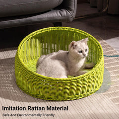 Rattan Cat Nest Four Seasons Open Cat House Summer Bed for Cats Pet Supplies - Green