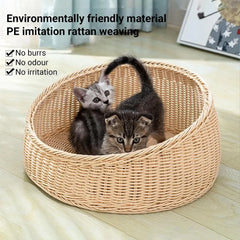 Rattan Cat Nest Four Seasons Open Cat House Summer Bed for Cats Pet Supplies - Green