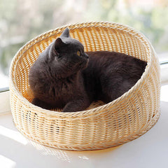Rattan Cat Nest Four Seasons Open Cat House Summer Bed for Cats Pet Supplies - Green