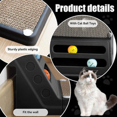 L-shaped Cat Scratching Board Vertical Claw Toy Cat Scratcher for Pet Playtime - Black
