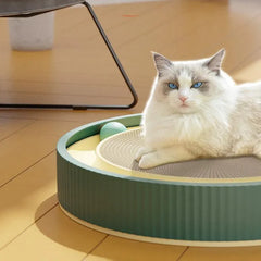 Cat Scratcher Lounge Bed Toy 40cm Round Foldable Cardboard Pad with Ball Track - Blue