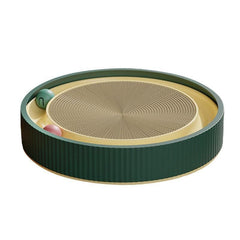 Cat Scratcher Lounge Bed Toy 40cm Round Foldable Cardboard Pad with Ball Track - Green