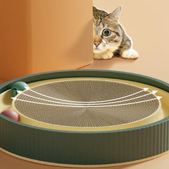 Cat Scratcher Lounge Bed Toy 40cm Round Foldable Cardboard Pad with Ball Track - White
