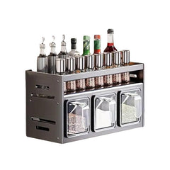 Wall Mounted Kitchen Spice Box Shelf Multifunctional Organiser for Herbs Spices - 4-Grids