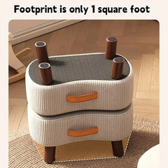 Small Stool for Home Simple Shoe Changing Low Seat Stool Wooden Household Use - Orange