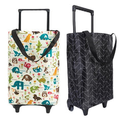 Lightweight Folding Shopping Cart Trolley with Wheels Retractable Tote Bag - White-Small