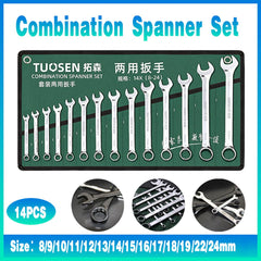 14 Piece Metric Combination Spanner Set with Roll Bag 8mm to 24mm Heavy Duty