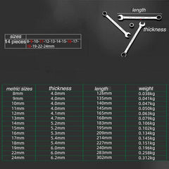 14 Piece Metric Combination Spanner Set with Roll Bag 8mm to 24mm Heavy Duty