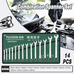 14 Piece Metric Combination Spanner Set with Roll Bag 8mm to 24mm Heavy Duty