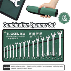 14 Piece Metric Combination Spanner Set with Roll Bag 8mm to 24mm Heavy Duty