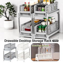 Bathroom Kitchen Sink Storage Rack Drawer Plastic Shelf Seasoning Holder - Grey
