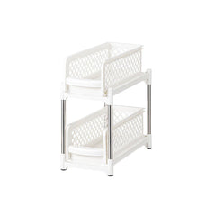 Bathroom Kitchen Sink Storage Rack Drawer Plastic Shelf Seasoning Holder - White