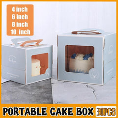 30PCS Grey Portable Cake Boxes Display Window Packing Case with Handle Birthday - 6 inch