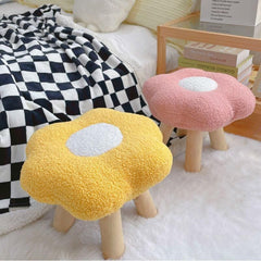 Small Flower Short Stool for Entryway or Living Room Shoe Bench or Footrest - Yellow