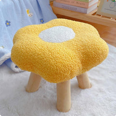 Small Flower Short Stool for Entryway or Living Room Shoe Bench or Footrest - Yellow