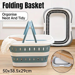 Large Folding Laundry Basket Plastic Dirty Clothes Hamper Blue Bathroom Storage - Grey
