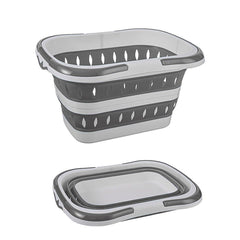 Large Folding Laundry Basket Plastic Dirty Clothes Hamper Blue Bathroom Storage - Grey