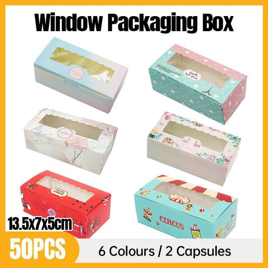 50PCS Set of 2 Premium Cake Packaging Boxes Clear Window Food Grade Cardboard - Swan-50pcs