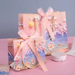 10pcs Oil Painting Gift Paper Bags for Birthday and Holiday Gift Packaging Tote - L