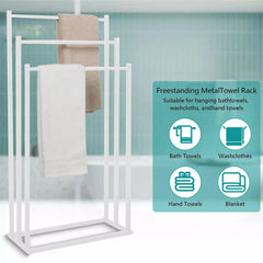 3 Tier Metal Towel Rack Freestanding 3 Bars Drying Shelf Holder Stand Organizer