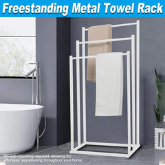 3 Tier Metal Towel Rack Freestanding 3 Bars Drying Shelf Holder Stand Organizer
