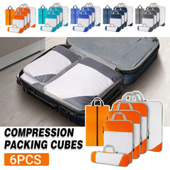 6pcs Mesh Visible Travel Storage Set Waterproof Nylon Compressible Storage Bags - Sky Blue
