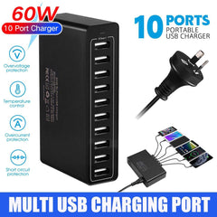 60W 10 Port USB Charger Multi Port AC Adapter Travel Wall Hub Charging Station