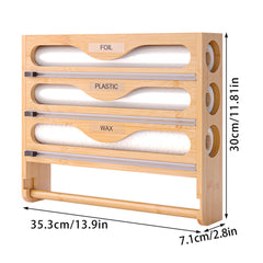 Wall Mounted Plastic Wrap Cutter Bamboo Multi Cell Kitchen Storage Box Organizer