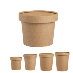 250x Biodegradable Kraft Paper Soup Bucket with Lid Takeaway Tubs Cups - 450ML (16OZ)