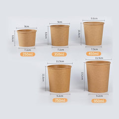 250x Biodegradable Kraft Paper Soup Bucket with Lid Takeaway Tubs Cups - 450ML (16OZ)